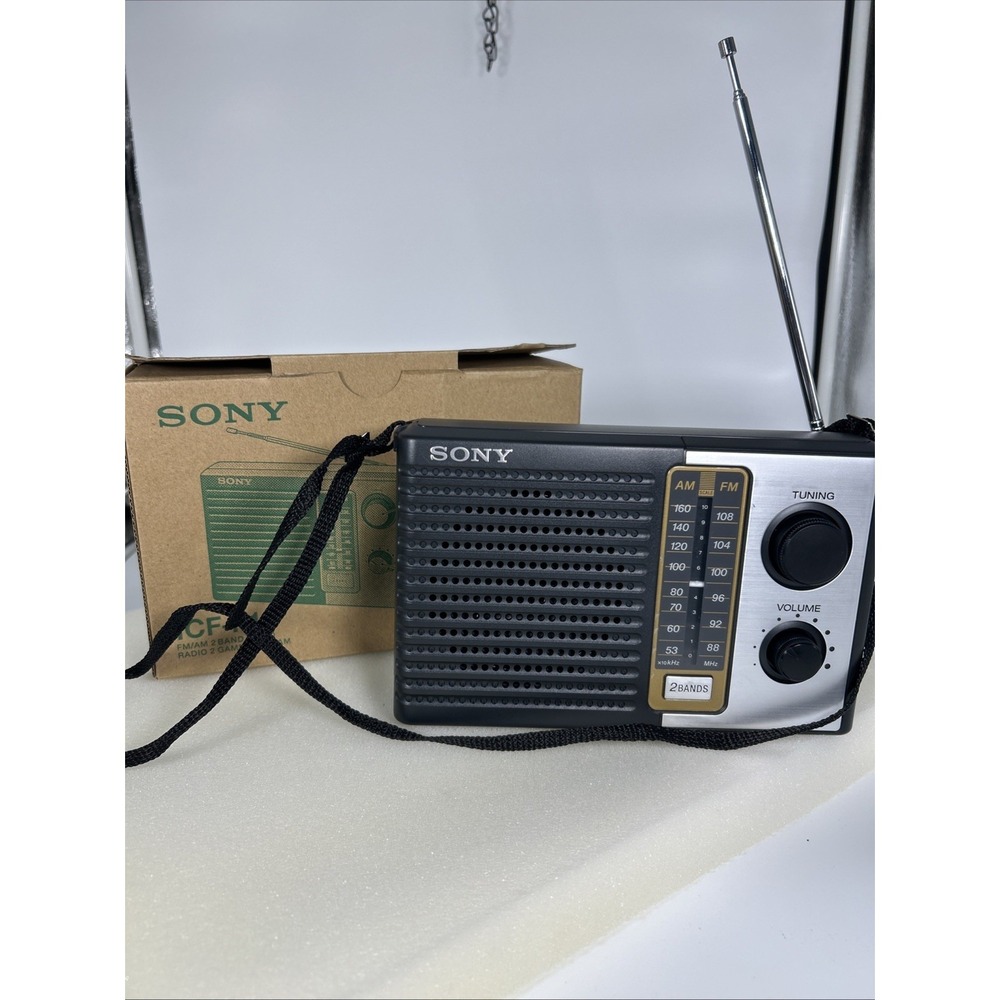 Sony ICF-F10 Portable AM FM 2 Band Transistor Radio Black Silver Analog Tuning